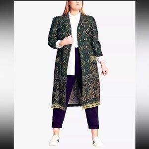 CITY CHIC refinity trendy jasper paisley Green Patterned Long cardigan coat